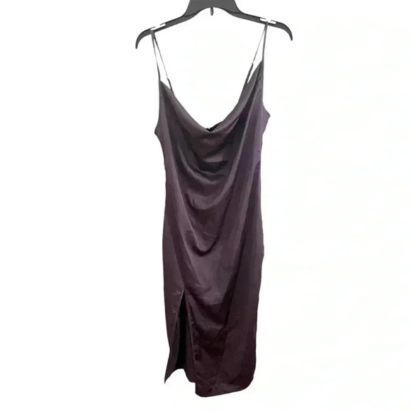 PrettyLittleThing NWT DARK PLUM STRAPPY SATIN COWL MIDI DRESS Sz 6 - Picture 4 of 9
